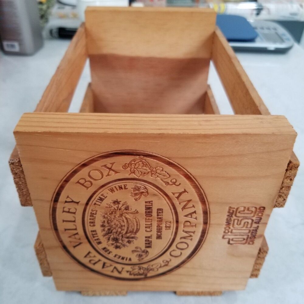 Vintage Napa Valley Box Co. Wooden CD Storage Crate Media Box